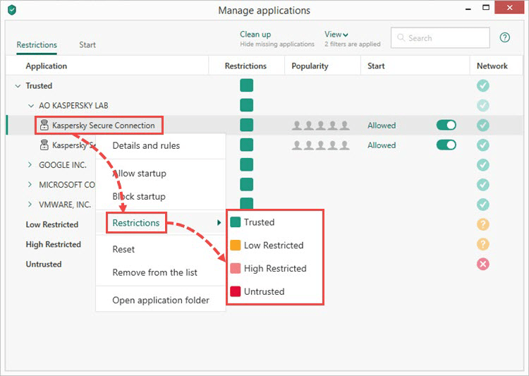 Setting application restrictions with Kaspersky Internet Security 19