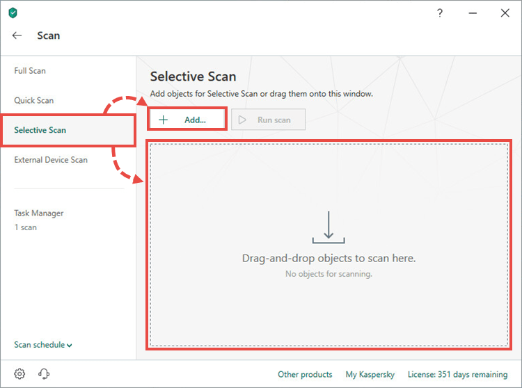 Adding files for a selective scan in Kaspersky Security Cloud 19