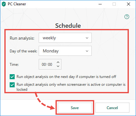 Configuring the schedule for the tool in Kaspersky Internet Security 19