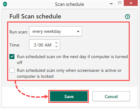 Setting a scan schedule in Kaspersky Security Cloud 20