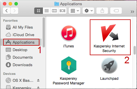 Screenshot: open Kaspersky Internet Security 15 for Mac from Finder