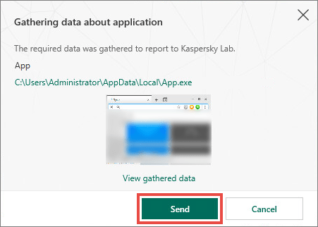 Sending the application data to Kaspersky Lab