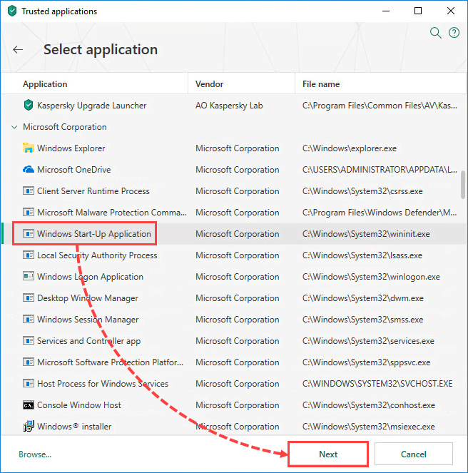 Selecting trusted applications in Kaspersky Internet Security 19