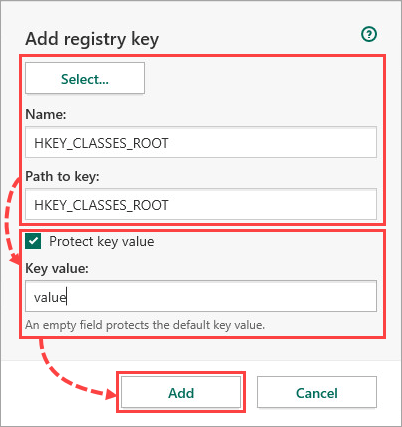 Adding a registry key to a resource in Kaspersky Security Cloud 20