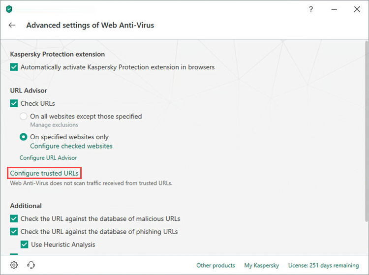 Configuring trusted URLs in Kaspersky Security Cloud 19