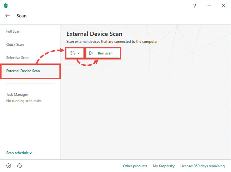 Running an external device scan in Kaspersky Internet Security 19