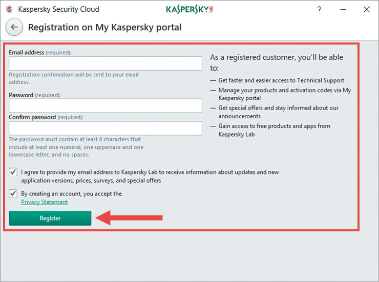 Image: the Kaspersky Security Cloud window
