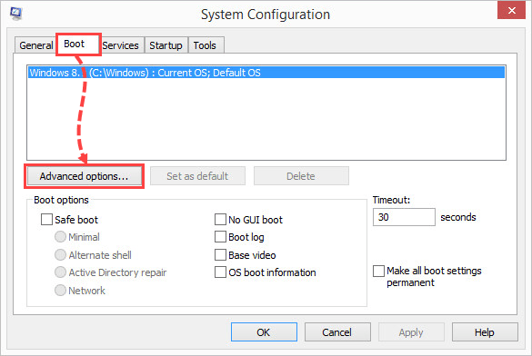 Opening advanced configuration options in Windows 8