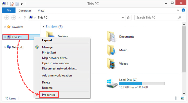 Opening Properties in Windows 8