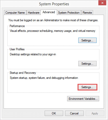 Opening Windows 8 startup settings