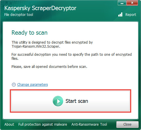 Running a scan in ScraperDecryptor 