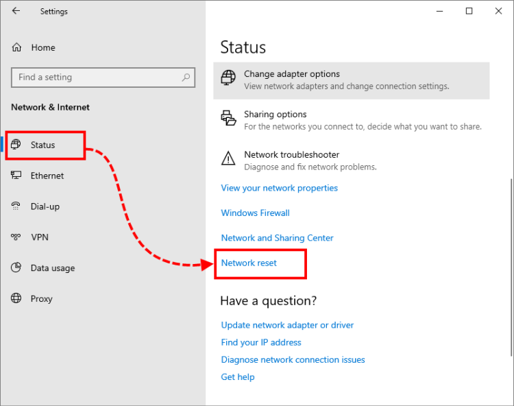 Going to resetting networks in Windows 10