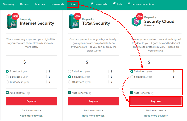 Enabling the Auto-Renewal option when buying the license through My Kaspersky