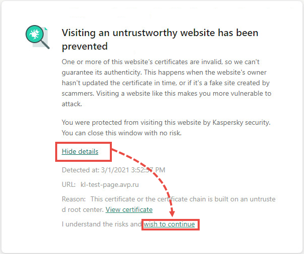 The "Certificate verification problem detected" warning message