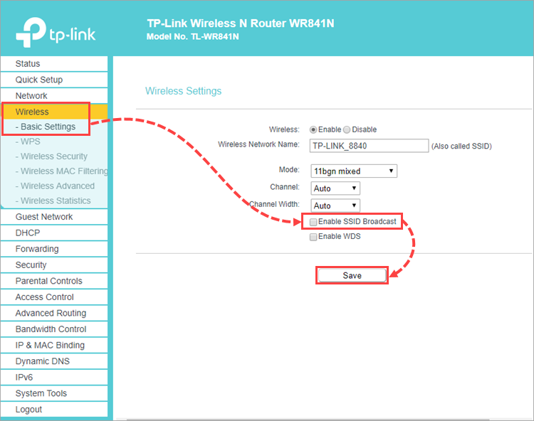 Making a Wi-Fi network invisible for a TP-Link router