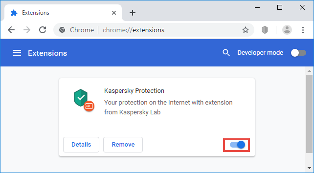 Adding the Kaspersky Protection extension to Google Chrome