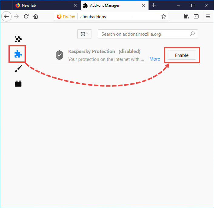 Enabling Kaspersky Protection in Mozilla Firefox