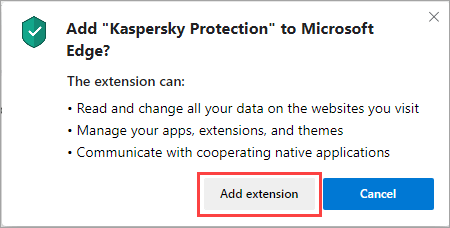 Adding Kaspersky Protection extension to Edge based on Chromium