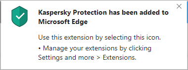 Successful installation of Kaspersky Protection in Edge based on Chromium