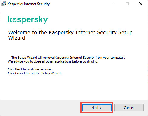 Beginning the removal of a Kaspersky application
