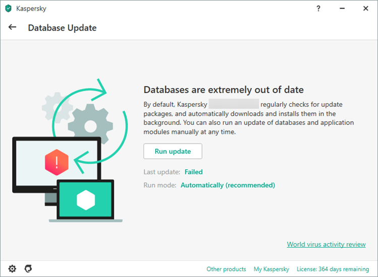 The Databases are extremely out of date warning in the Database Update window