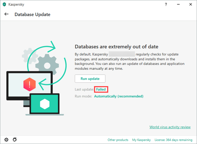 Opening the Database update report in a Kaspersky application