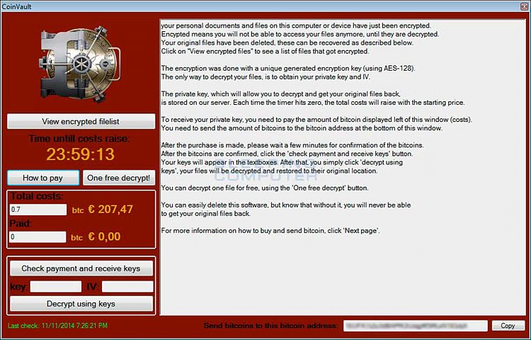 Window with Trojan-Ransom.MSIL.CoinVault ransomware