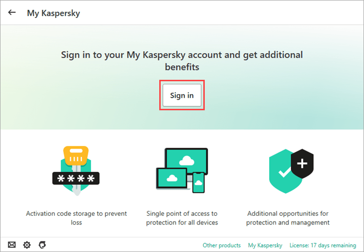 Connect to My Kaspersky window