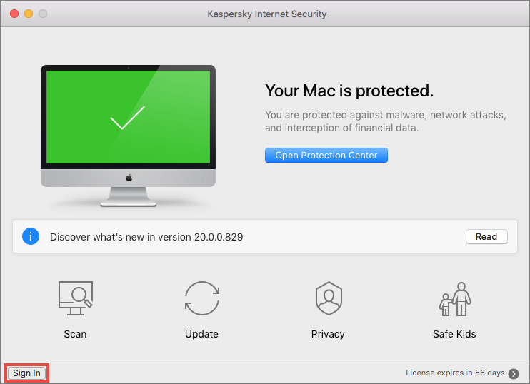 Image: Kaspersky Internet Security for Mac main window