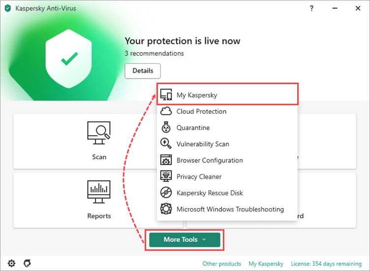 Kaspersky Anti-Virus main window