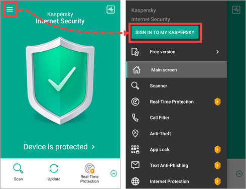 Kaspersky Internet Security for Android main screen