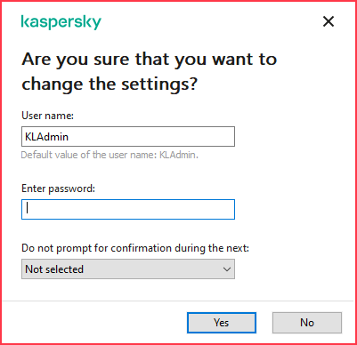 Password prompt window in a Kaspersky application