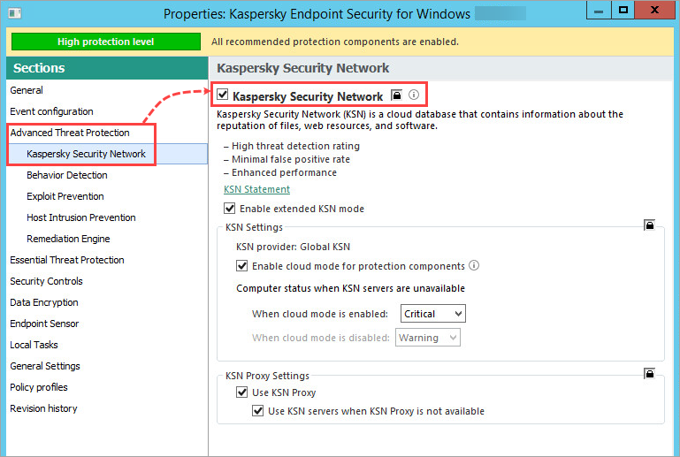 Kaspersky Security Network settings