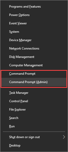 Opening the command prompt in Windows 10