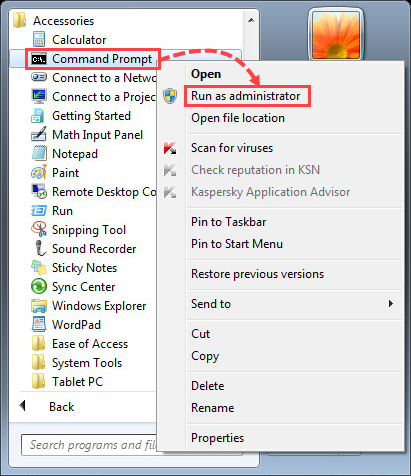 Opening the command prompt in Windows 7