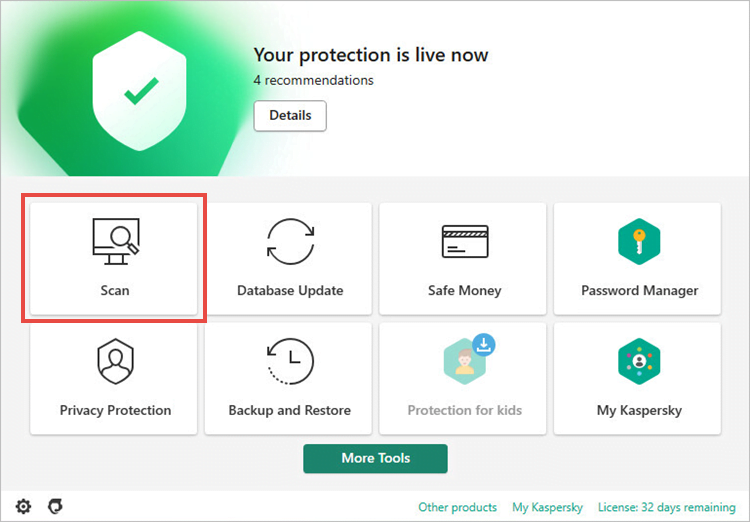 Opening the settings of Kaspersky Internet Security