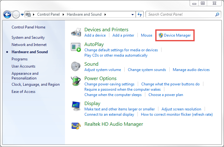 Opening the Device Manager in Windows