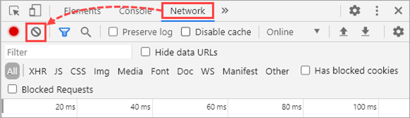 Clearing network logs in the Google Chrome developer panel