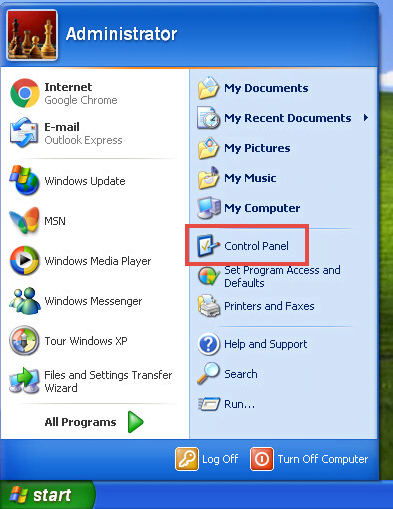 Opening Control Panel in Windows XP