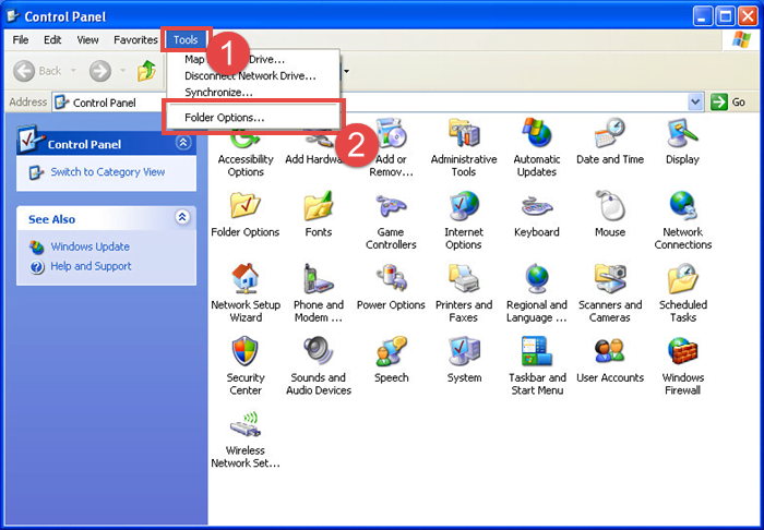 Folder options in Windows XP