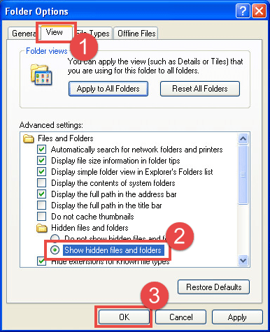 Hidden folders settings in Windows XP