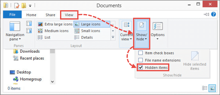 Hidden folders settings in Windows 8, 8. 1