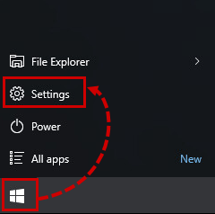Opening the Settings in Windows 10
