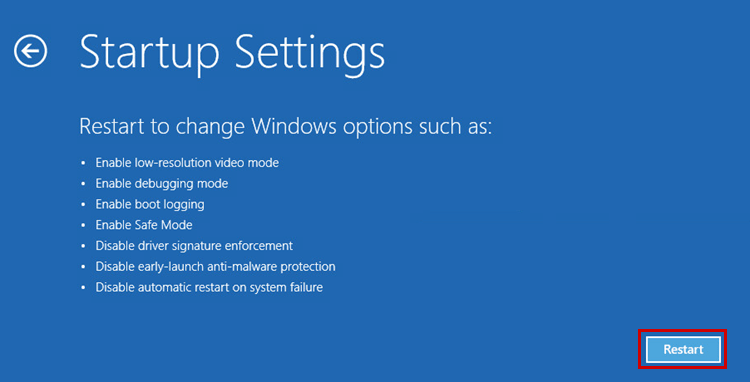 Confirming PC restart in Windows 10