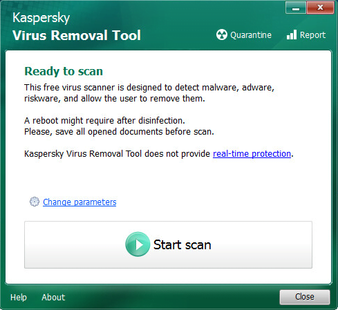 Kaspersky Virus Removal Tool main window