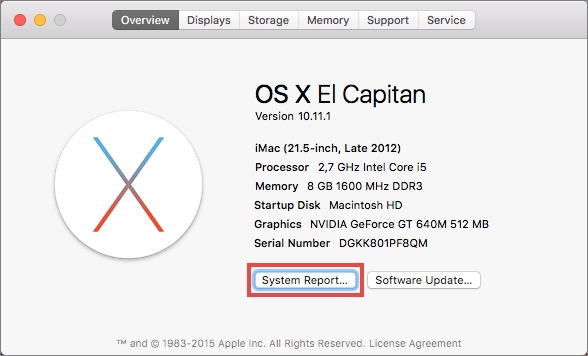 Get the report in Mac OS X 10.11