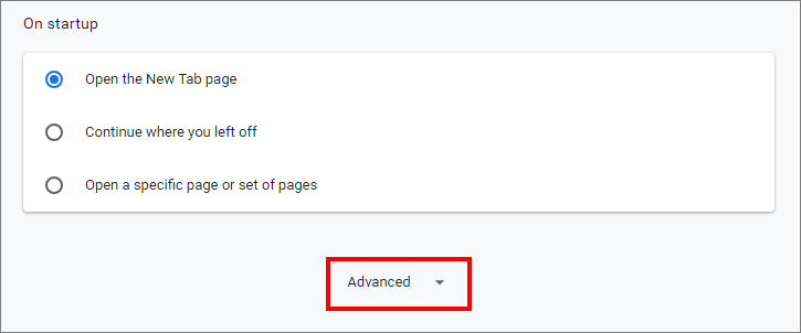 Opening Google Chrome advanced settings
