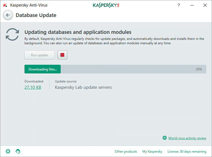 Image: the update window in Kaspersky Anti-Virus 2018