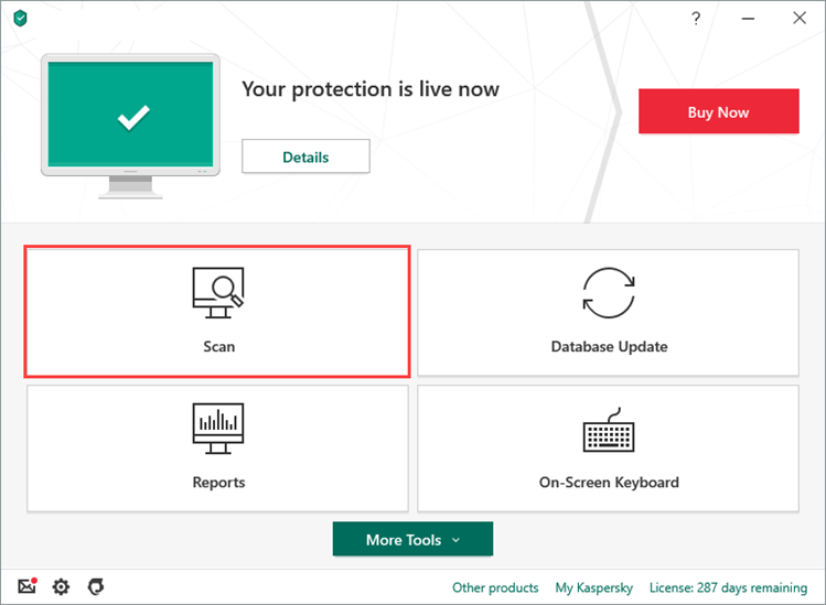 Opening the Scan section in Kaspersky Anti-Virus 20