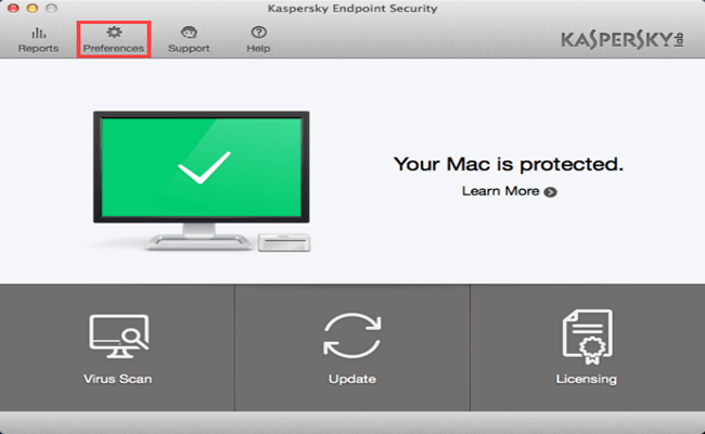 Opening preferences in Kaspersky Endpoint Security 10 for Mac